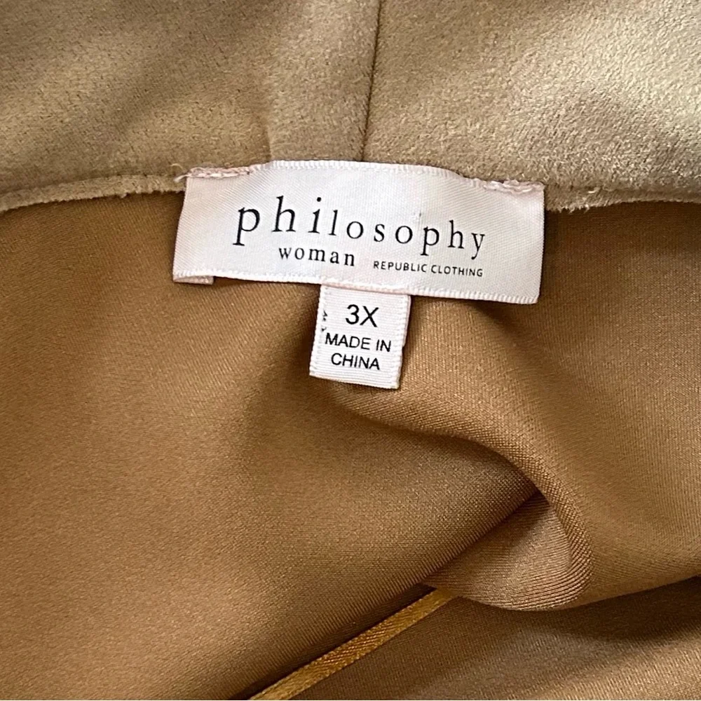 PHILOSOPHY WOMAN Plus Waterfall Jacket‎ Faux Tan Leather/Suede Patch Pockets 3X